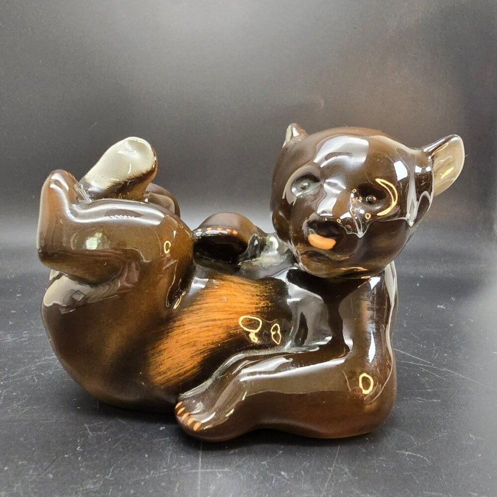 Vintage Ceramic Bear Figurine Brown Glaze Reclining Russian VL4046